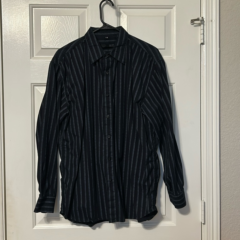 Point X Men's Black Pinstripe Long Sleeve Dress Shirt Size L 100% Cotton